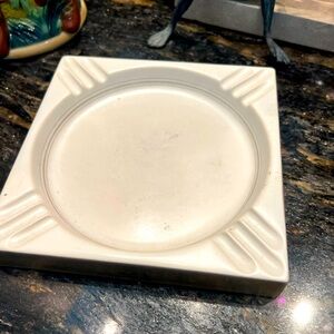 Vintage Hyalyn Ashtray Square Cream Art Deco Gold Accent Cork Back 7”